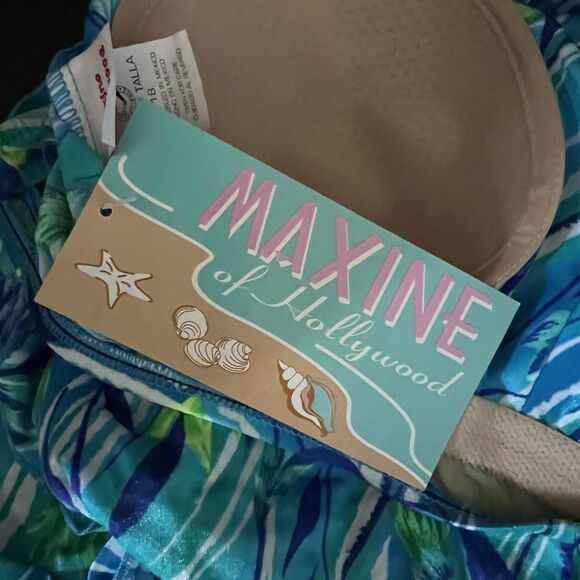 Maxine Of Hollywood Blue Green Tropical Floral Front Skirted Swimsuit 18 READ - Picture 10 of 11